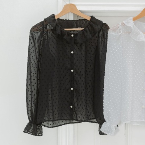 レディース　シアーフリルブラウス（青木美沙子）