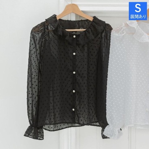 レディース　シアーフリルブラウス（青木美沙子）
