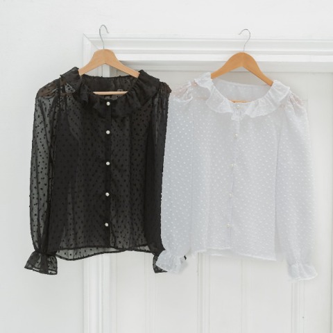 レディース　シアーフリルブラウス（青木美沙子）