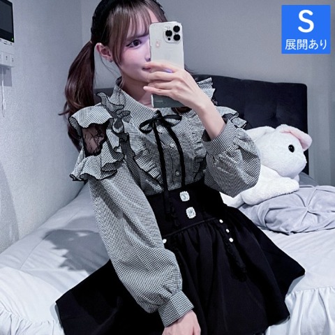 レディース　ボウタイリボン付きフリルブラウス（サノカナメ）