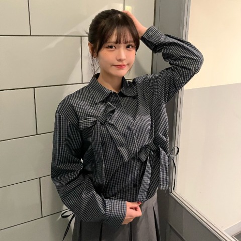レディース　チェックリボンシャツ（桃華姉妹）