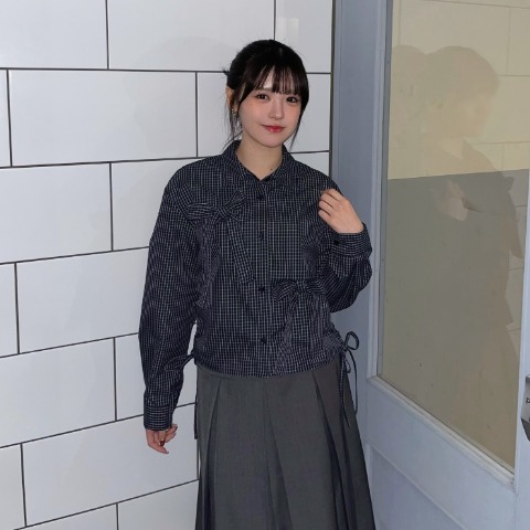 レディース　チェックリボンシャツ（桃華姉妹）