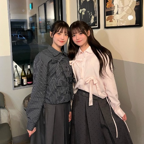 レディース　チェックリボンシャツ（桃華姉妹）