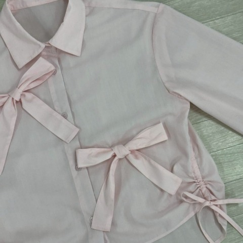 レディース　チェックリボンシャツ（桃華姉妹）