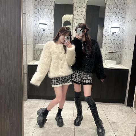 レディース　シャギーノーカラージャケット（さやぽん）