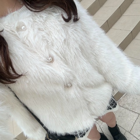 レディース　シャギーノーカラージャケット（さやぽん）