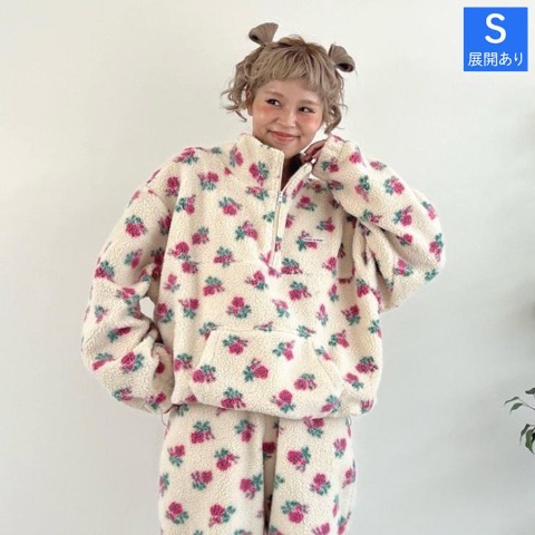 レディース　花柄ボアハーフジップジャケット（ayano）