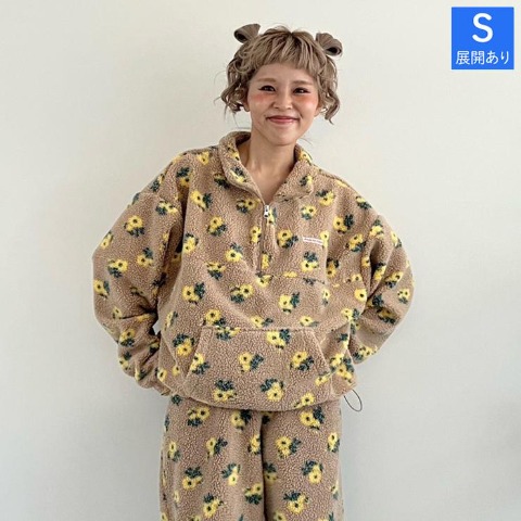 レディース　花柄ボアハーフジップジャケット（ayano）