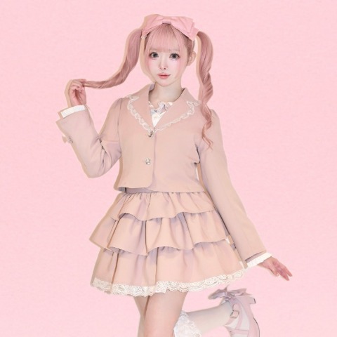 レディース　フリルテーラードジャケット（桃饅頭ちゃん）