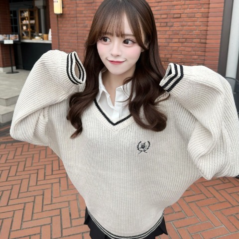 レディース　シャツ襟ニットプルオーバー（さやぽん）