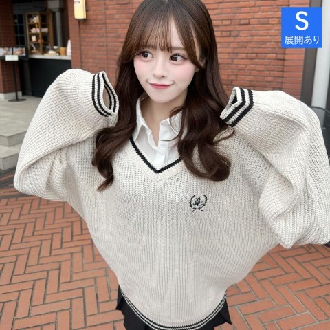 レディース　シャツ襟ニットプルオーバー（さやぽん）