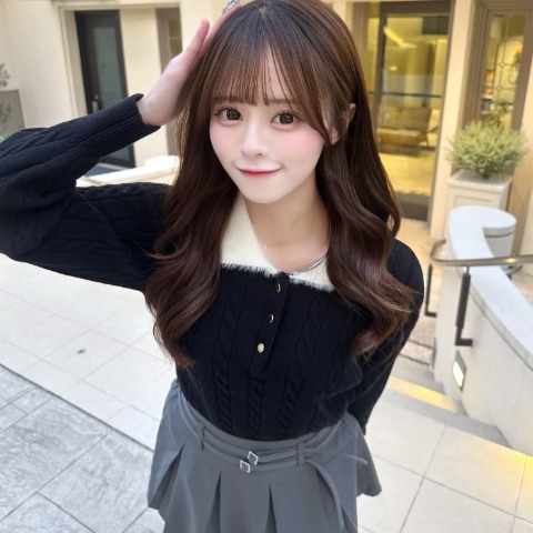 レディース　シャギー襟ケーブルニットプルオーバー（さやぽん）