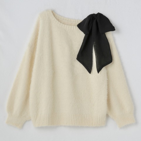 レディース　肩リボン付きニットプルオーバー（瞬間seju）
