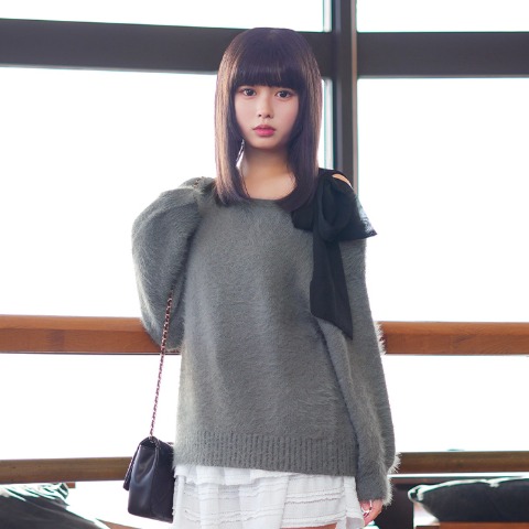 レディース　肩リボン付きニットプルオーバー（瞬間seju）