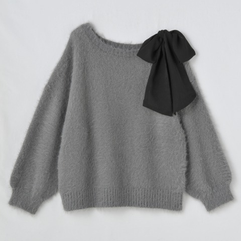 レディース　肩リボン付きニットプルオーバー（瞬間seju）