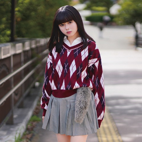 レディース　シャツ襟アーガイル柄ニットプルオーバー（瞬間seju)