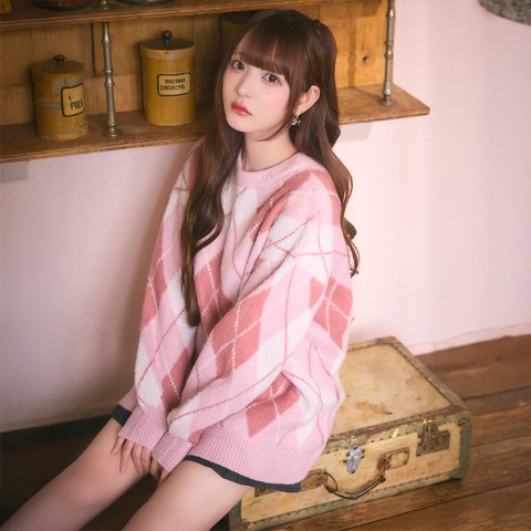 レディース　アーガイル柄ニットチュニック（きゅるりんてしてみて）