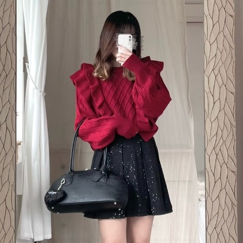 レディース　フリルケーブル編みニットプルオーバー（ERIKA）