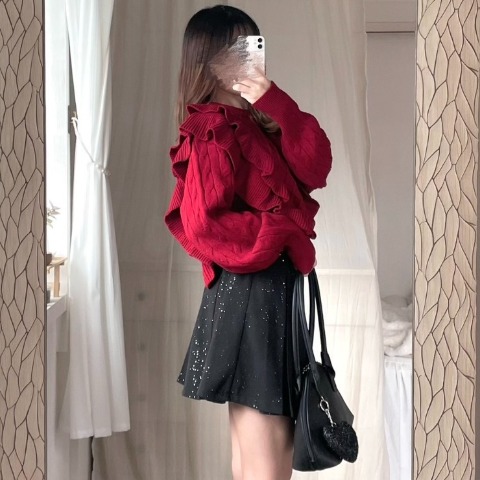 レディース　フリルケーブル編みニットプルオーバー（ERIKA）