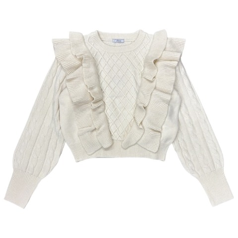 レディース　フリルケーブル編みニットプルオーバー（ERIKA）