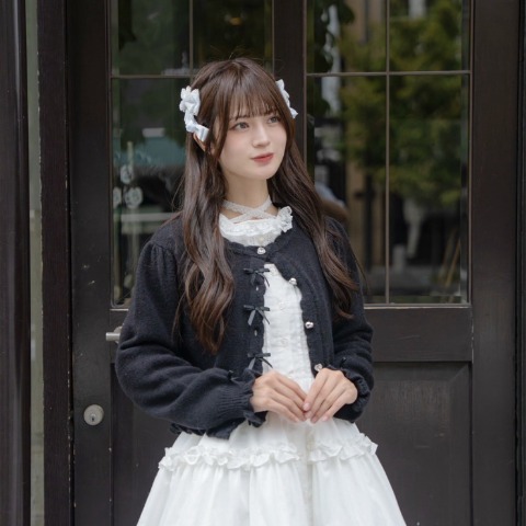 レディース　ハートビジューボタンニットカーディガン(眞白ありす)