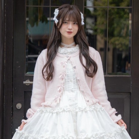 レディース　ハートビジューボタンニットカーディガン(眞白ありす)