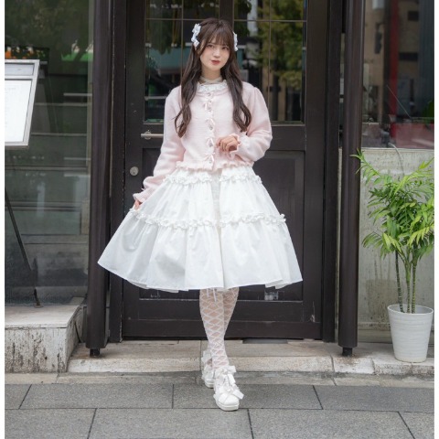 レディース　ハートビジューボタンニットカーディガン(眞白ありす)