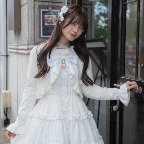 レディース　リボンブローチニットボレロ(眞白ありす)