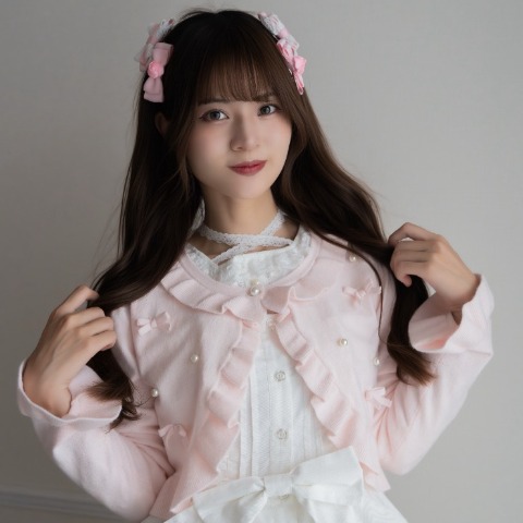 レディース　リボンブローチニットボレロ(眞白ありす)