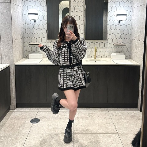 レディース　ツイード柄ラメニットカーディガン（さやぽん）