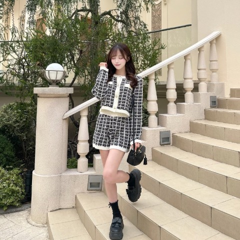 レディース　ツイード柄ラメニットカーディガン（さやぽん）