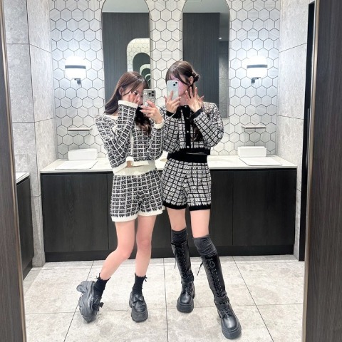 レディース　ツイード柄ラメニットカーディガン（さやぽん）