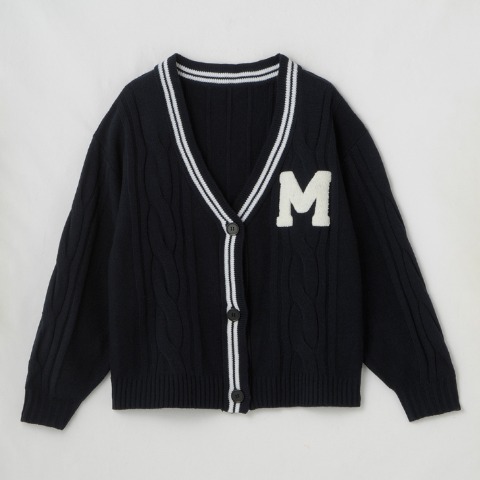 レディース　ロゴ刺繍使いケーブルニットカーディガン（瞬間seju）