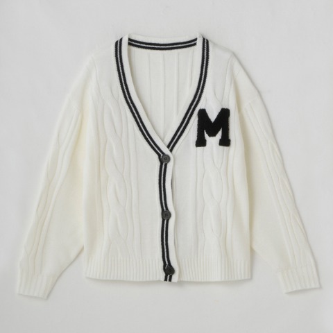 レディース　ロゴ刺繍使いケーブルニットカーディガン（瞬間seju）