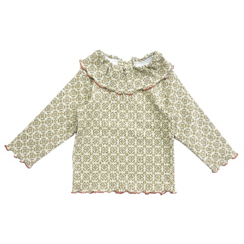 ベビー　襟フリル総柄トップス（90・100cm・JUO/airi）