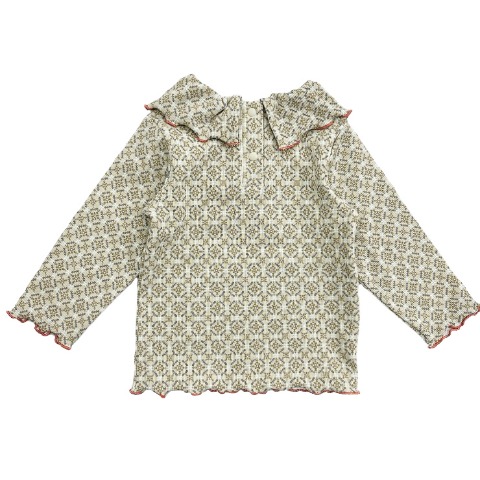 ベビー　襟フリル総柄トップス（90・100cm・JUO/airi）