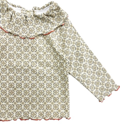 ベビー　襟フリル総柄トップス（90・100cm・JUO/airi）