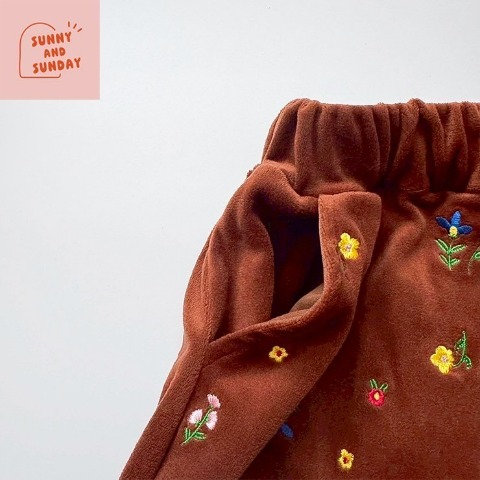 ベビー　ベロア刺しゅうワイドパンツ（80～100cm・suuny and sunday）