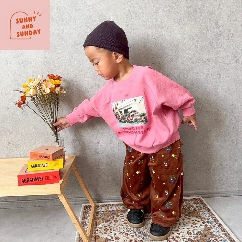 ベビー　ベロア刺しゅうワイドパンツ（80～100cm・suuny and sunday）