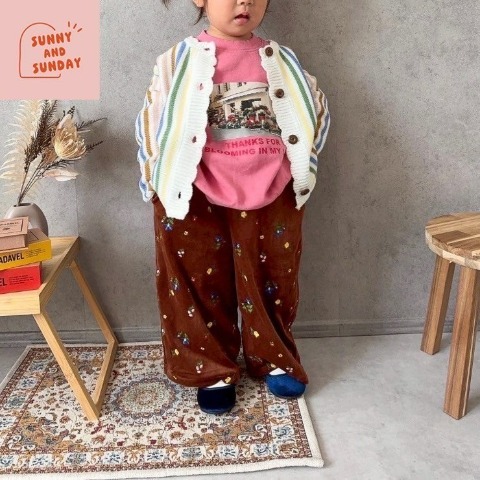 ベビー　ベロア刺しゅうワイドパンツ（80～100cm・suuny and sunday）