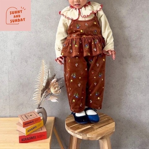 ベビー　ベロア刺しゅうワイドパンツ（80～100cm・suuny and sunday）