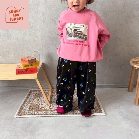 ベビー　ベロア刺しゅうワイドパンツ（80～100cm・suuny and sunday）