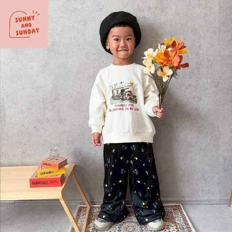 ベビー　ベロア刺しゅうワイドパンツ（80～100cm・suuny and sunday）