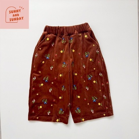 ベビー　ベロア刺しゅうワイドパンツ（80～100cm・suuny and sunday）
