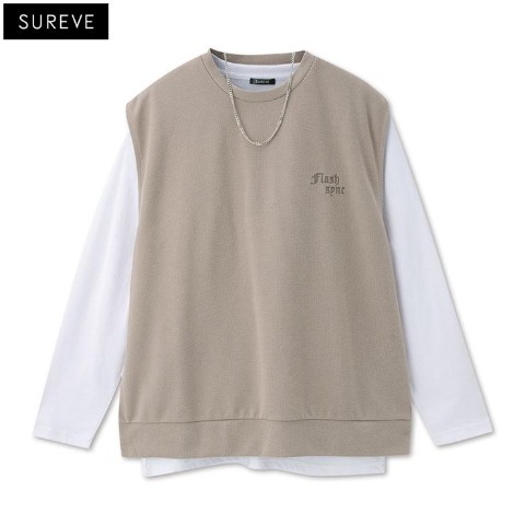 メンズ　アクセサリー付ベスト+長袖Tシャツセット（SUREVE）