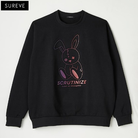 メンズ【M～LL】　裏起毛ウサギレインボーエンボストレーナー（SUREVE）