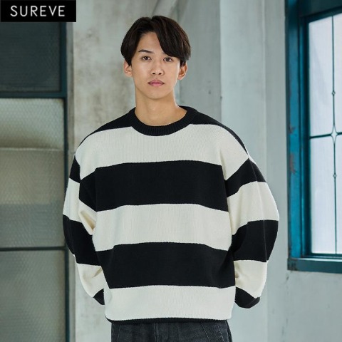 メンズ　ニットプルオーバー（SUREVE BLACK)