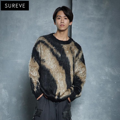 メンズ　配色ニットプルオーバー (SUREVE BLACK）