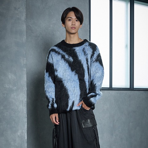 メンズ　配色ニットプルオーバー (SUREVE BLACK）