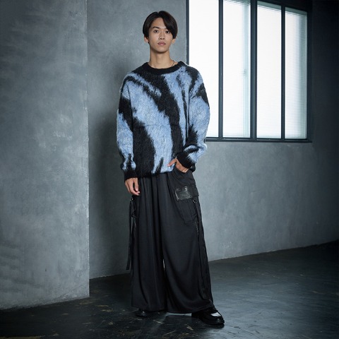 メンズ　配色ニットプルオーバー (SUREVE BLACK）